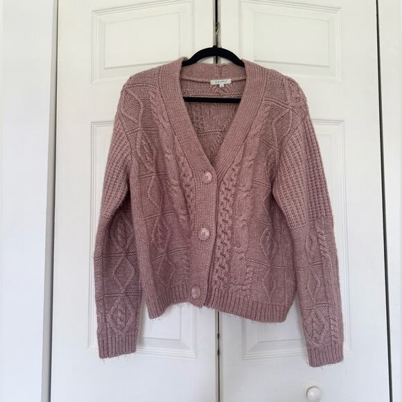 Z Supply Ryleigh Cable Knit Cardigan Dusty Rose Pink Sweater Size Small - Picture 5 of 10